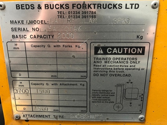 CATERPILLAR GP20 Gas Forklift Truck, 2000 kg lift capacity